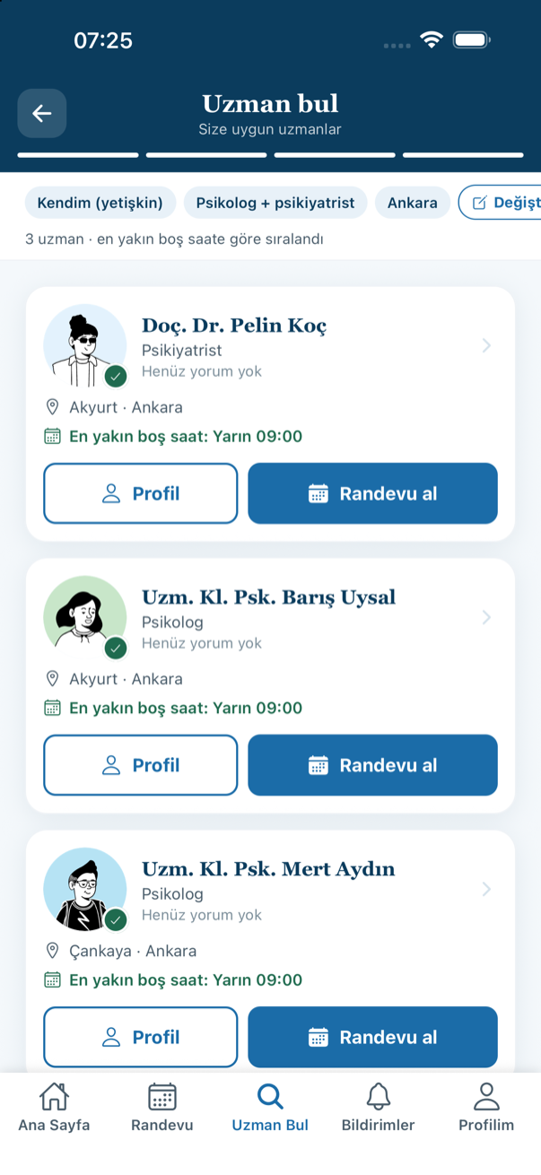 Psikiyatri Rehberi — app screen